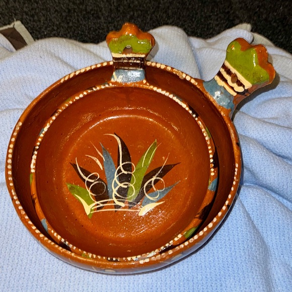 Mexican Tlaquepaque Nesting Bowls 2 Piece Set Redware Pottery Glazed Terra Cotta - Picture 4 of 15